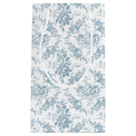 Elegant Engraved Blue and White Floral Toile Klein Cadeauzakje (Voorkant)