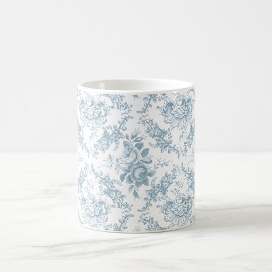 Elegant Engraved Blue and White Floral Toile Koffiemok (Center)