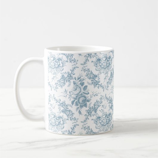 Elegant Engraved Blue and White Floral Toile Koffiemok (Links)