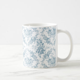 Elegant Engraved Blue and White Floral Toile Koffiemok