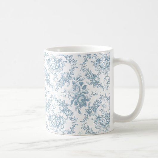 Elegant Engraved Blue and White Floral Toile Koffiemok (Rechts)