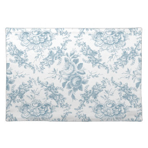 Elegant Engraved Blue and White Floral Toile Placemat