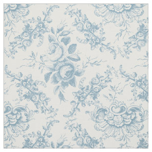 Elegant Engraved Blue and White Floral Toile Stof