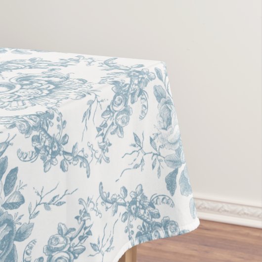 Elegant Engraved Blue and White Floral Toile Tafelkleed (Voorbeeld)
