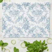 Elegant Engraved Blue and White Floral Toile Theedoek (Gevouwen)