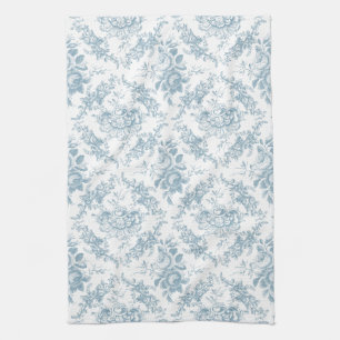 Elegant Engraved Blue and White Floral Toile Theedoek