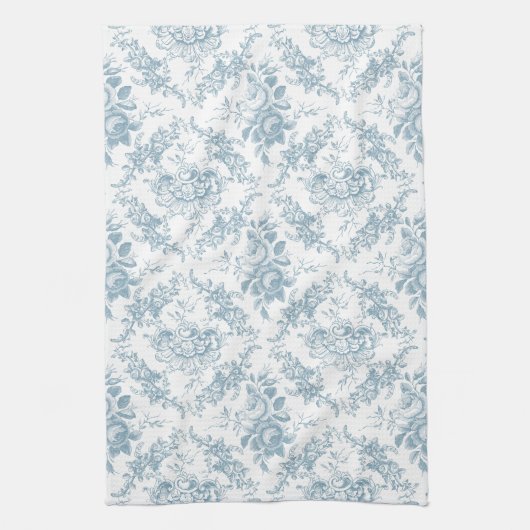 Elegant Engraved Blue and White Floral Toile Theedoek (Verticaal)