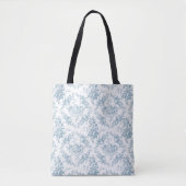 Elegant Engraved Blue and White Floral Toile Tote Bag (Voorkant)