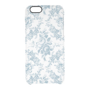 Elegant Engraved Blue and White Floral Toile Doorzichtig iPhone 6/6S Hoesje