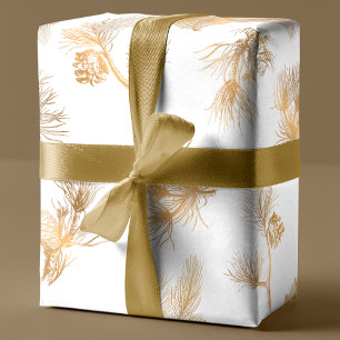 Elegant Engraved Gold Winter Pine Cadeaupapier