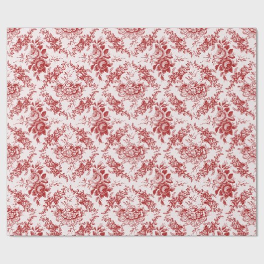 Elegant Engraved Red and White Floral Toile Cadeaupapier (Vlak)