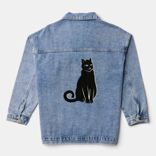 Elegant Enigma: artistieke zwarte kat Denim Jacket (Achterkant)