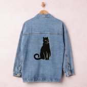 Elegant Enigma: artistieke zwarte kat Denim Jacket (Hangar)