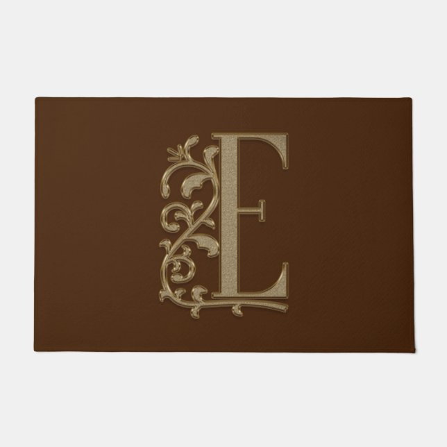 Elegant Entry Monogram E Initiaal op bruin Deurmat (Voorkant)