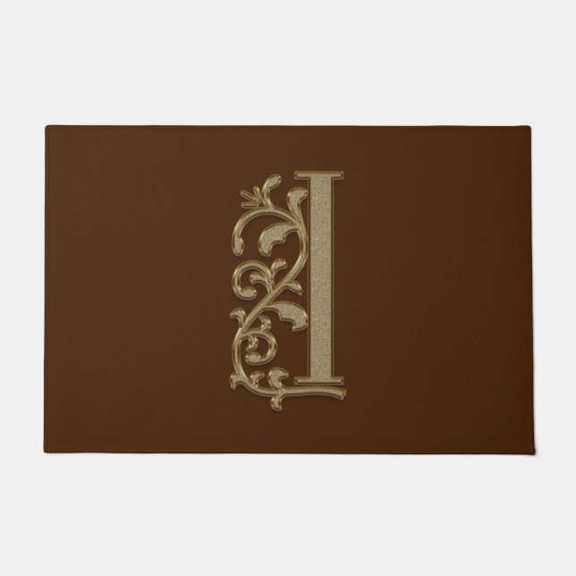 Elegant Entry Monogram I Initiaal op bruin Deurmat (Voorkant)