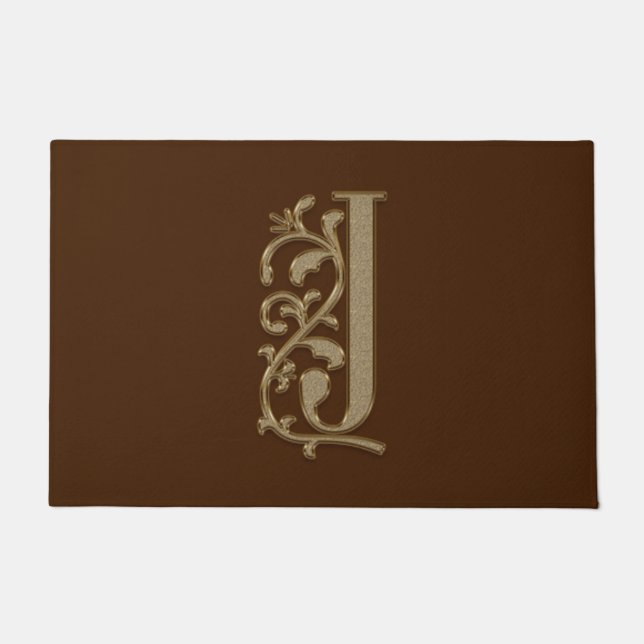 Elegant Entry Monogram J Initiaal op bruin Deurmat (Voorkant)