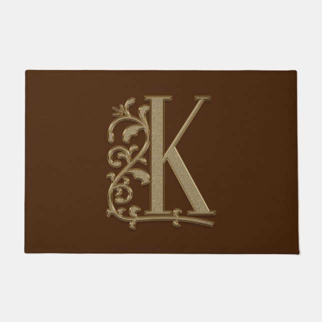 Elegant Entry Monogram K Initiaal op bruin Deurmat (Voorkant)