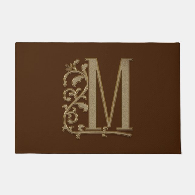 Elegant Entry Monogram M Initiaal op Bruin Deurmat (Voorkant)