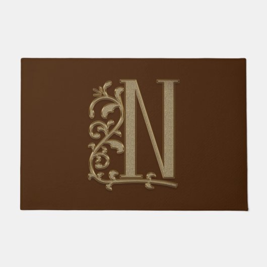 Elegant Entry Monogram N Initiaal op bruin Deurmat (Voorkant)