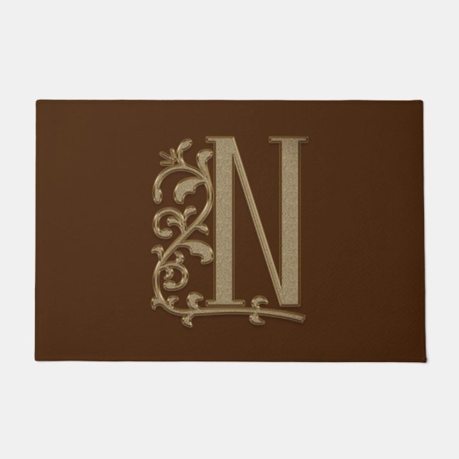 Elegant Entry Monogram N Initiaal op bruin Deurmat (Voorkant)
