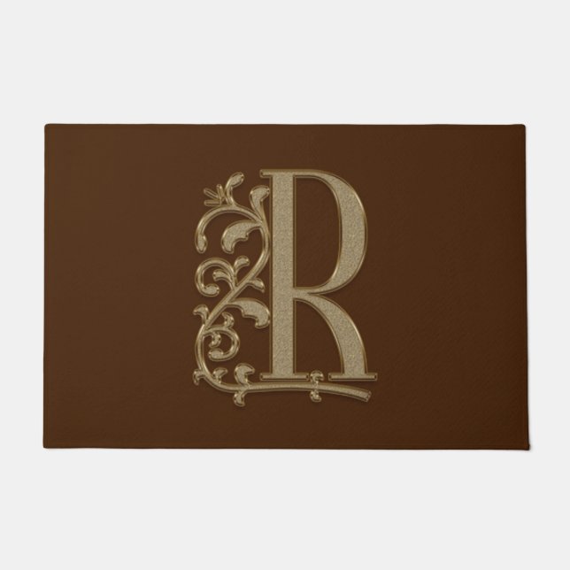 Elegant Entry Monogram R Initiaal op bruin Deurmat (Voorkant)