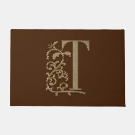 Elegant Entry Monogram T Initiaal op bruin Deurmat (Voorkant)