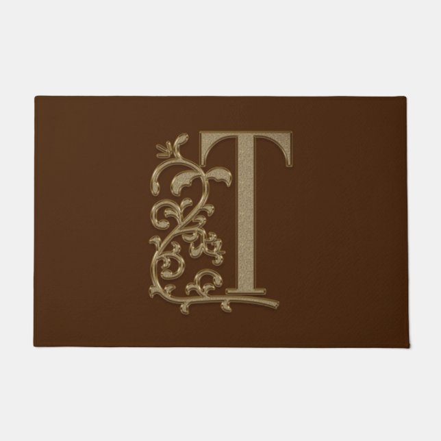 Elegant Entry Monogram T Initiaal op bruin Deurmat (Voorkant)