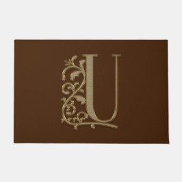 Elegant Entry Monogram U Initiaal op bruin Deurmat