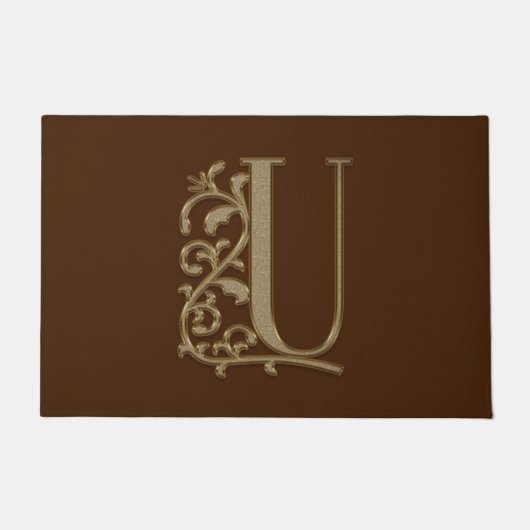 Elegant Entry Monogram U Initiaal op bruin Deurmat (Voorkant)