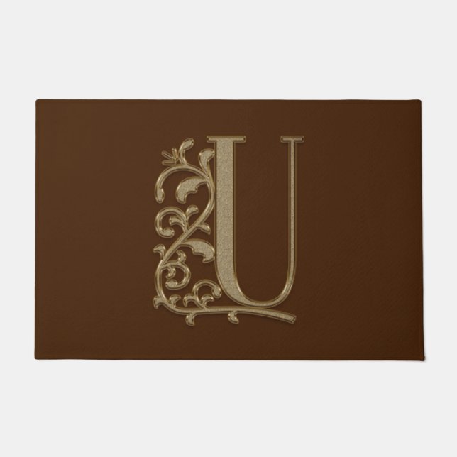 Elegant Entry Monogram U Initiaal op bruin Deurmat (Voorkant)