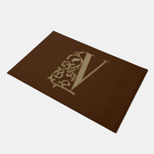 Elegant Entry Monogram V Initiaal op bruin Deurmat (Schuin)