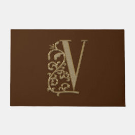 Elegant Entry Monogram V Initiaal op bruin Deurmat