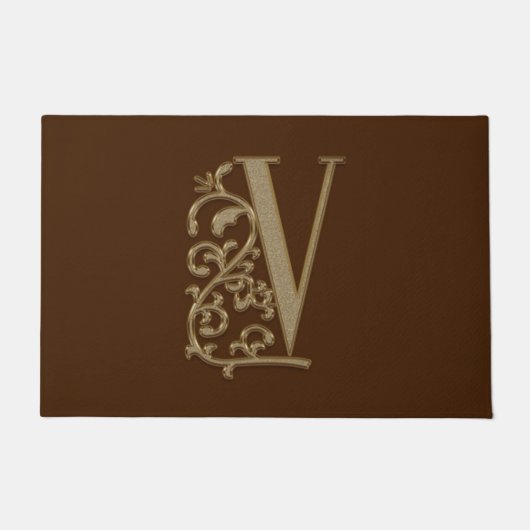 Elegant Entry Monogram V Initiaal op bruin Deurmat (Voorkant)