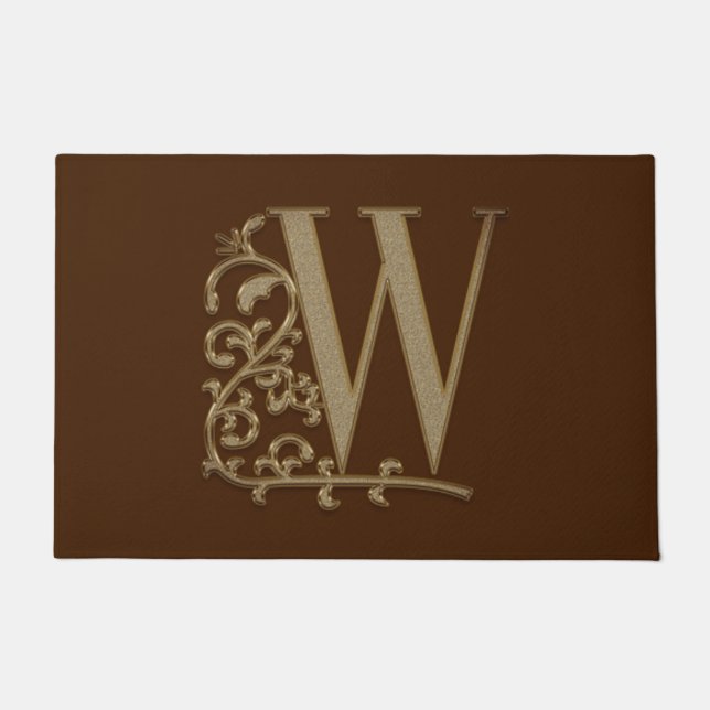 Elegant Entry Monogram W Initiaal op bruin Deurmat (Voorkant)