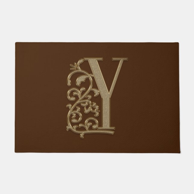 Elegant Entry Monogram Y Initiaal op bruin Deurmat (Voorkant)