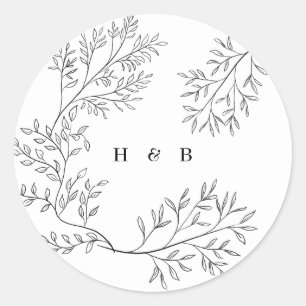 Elegant Envelope Black Floral Monogram Wreate Ronde Sticker