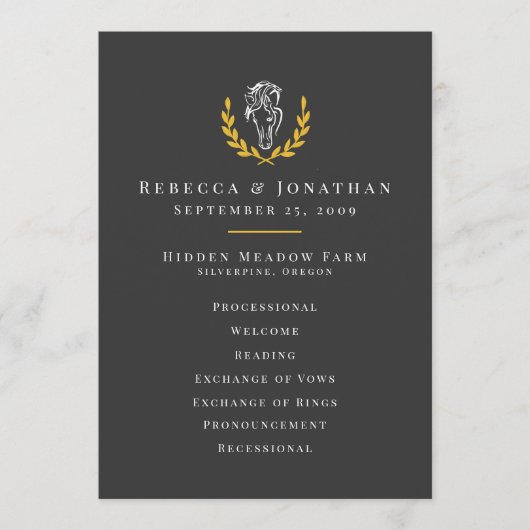 Elegant Equestrian Wedding Program 5x7 Programmakaart (Voorkant)