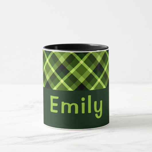 Elegant erwtengroen Plaid Monogram 11 oz Mok (Midden)