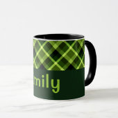 Elegant erwtengroen Plaid Monogram 11 oz Mok (Voorkant rechts)
