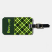 Elegant erwtengroen Plaid Monogram Bagagelabel (Voorkant horizontaal)
