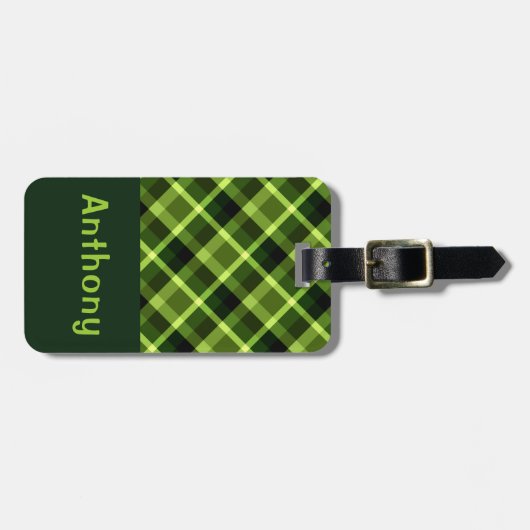 Elegant erwtengroen Plaid Monogram Bagagelabel (Voorkant horizontaal)