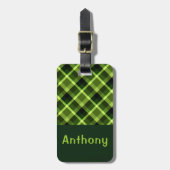 Elegant erwtengroen Plaid Monogram Bagagelabel (Voorkant verticaal)