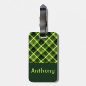 Elegant erwtengroen Plaid Monogram Bagagelabel (Achterkant verticaal)