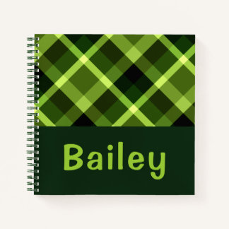 Elegant erwtengroen Plaid Monogram Klein Notitiebo Notitieboek