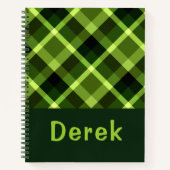 Elegant erwtengroen Plaid Monogram Notitieboek (Voorkant)
