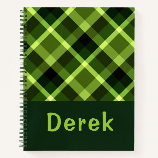 Elegant erwtengroen Plaid Monogram Notitieboek (Voorkant)