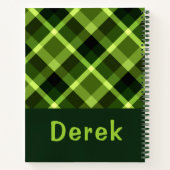 Elegant erwtengroen Plaid Monogram Notitieboek (Achterkant)