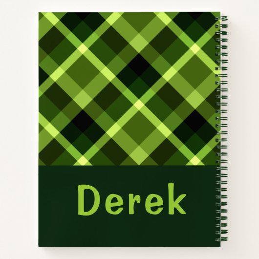 Elegant erwtengroen Plaid Monogram Notitieboek (Achterkant)