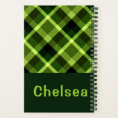 Elegant erwtengroen Plaid Monogram Spiral Notitieb Notitieboek (Achterkant)