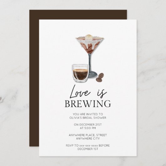 Elegant espresso martini vrijgezellenfeest kaart (Voorkant / Achterkant)